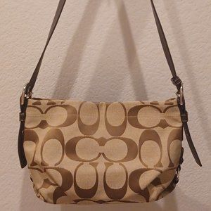 COACH F15068 Signature East West Duffel Shoulder Bag Khaki Crossbody or Hobo.